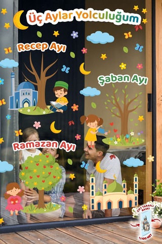 Üç Aylar Yolculuğum Sticker Seti Recep Şaban Ramazan Ayı Çift Taraflı Cam Duvar Sticker Dijital Baskı