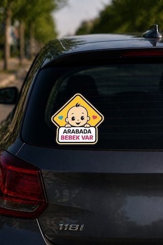Arabada Bebek Var Oto Cam Stickerı 17x17 Cm Renkli Baby On Board Araç Stickerı Dijital Baskı