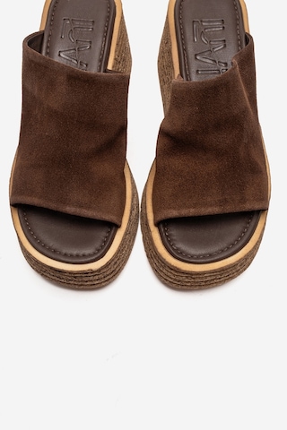Luvishoes Marc Kahverengi Süet Hakiki Deri Dolgu Topuklu Kadın Terlik