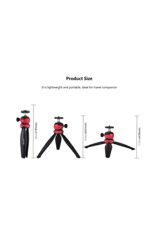 Sones Puluz 20cm Cep Plastik Tripod Montajı 360 Derece Küre Başlı Akıllı Telefonlar, Gopro, Dslr Kameralar İçin Kırmızı