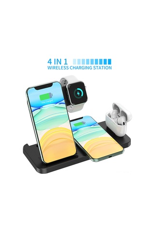 Maiyame Siyah 4'lü Kollapsible Dikey Kablosuz Şarj Cihazı - 18w Hızlı Şarj, İphone, Kulaklık, Saat Uyumlu