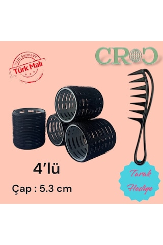 Croc 4lü Büyük Boy Plastik Bigudi Siyah Cb23 - Cırtlı Yapışkanlı Saç Bigudisi Siyah