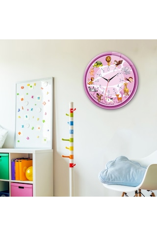 Decorita Cam Saat | Çocuk Odası - Pembe | Çap40cm Çok Renkli
