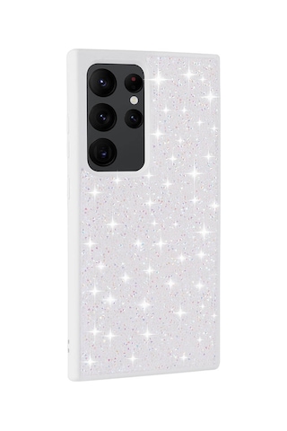 Galaxy Uyumlu S24 Ultra Kılıf Simli Pırlanta Taşlı Kamera Yükseltili Silikon Pazarplus Lila