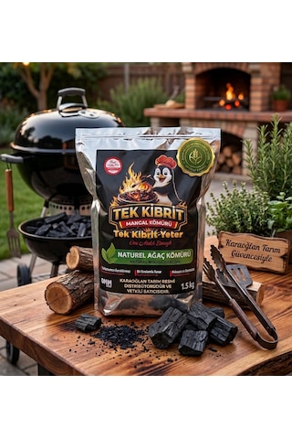 Tek Kibritle Tutuşan Naturel Ağaç Mangal Kömürü 1.5 Kg - Kolay Kullanım Yüksek Isılı Gri - Siyah