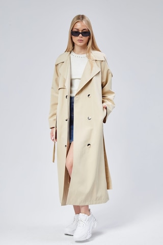 Kadın Oversize Astarlı Uzun Trençkot Vizon