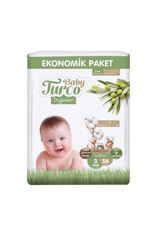 Baby Turco Bebek Bezi Doğadan 3 Numara Midi Ekonomik Paket 56 Adet