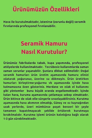 Seramik Hamuru 4000 Gr, 7li Plastik Ebeşuar Modelaj Seti , Kesme Teli-ipi, Guaj, Doğal Kil Çamuru