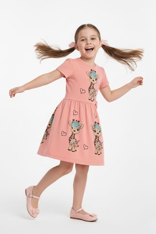 New Kids Baskılı Kız Çocuk Elbise-91078 Somon
