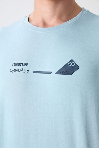 Tommy Life Açık Mavi Pamuklu Kalın Yumuşak Dokulu Oversize Fit Baskılı Erkek T-shirt - 88330 Açik Mavi