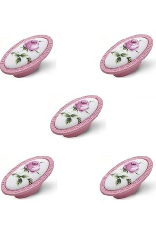 5 Adet Tomurcuk Porselen Mobilya Düğme Kulp Pembe Gül