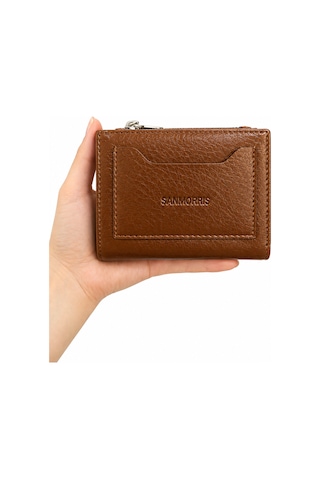Sanmorris Unisex Fermuarlı Kartlık Çok Gözlü Kompakt Cüzdan S-2006 Taba Mat