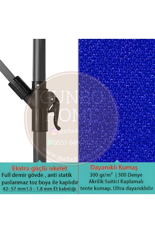 Gunbo Home 3 Mt 8 Kaburga Full Demir 21 Kg Mavi Bahçe Şemsiyes