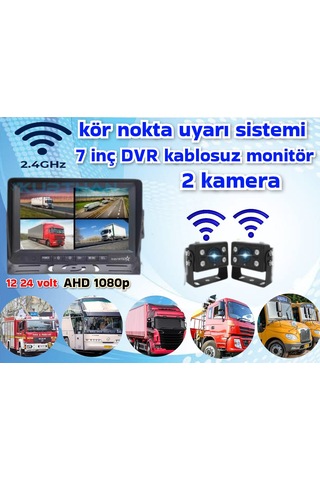 2 Adet Kablosuz Kamera Ahd 1080p 7 İnç Dvr Monitör Bsd Kör Nokta Sistemli 12 24 V