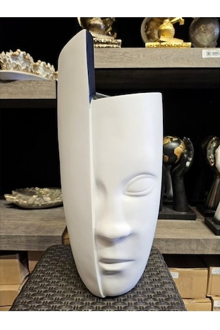 Soyut Yüz 40 Cm Beyaz Vazo