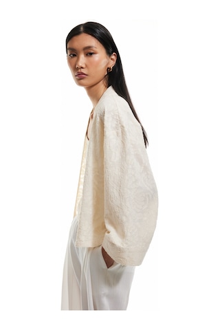 Koton Pamuklu Uzun Geniş Kollu Floral Dokulu Nakışlı Kısa Kimono Ceket Ekru 5sak50033pw Ekru