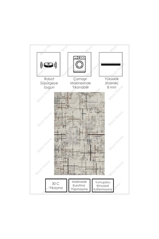 West Home Dijital Baskı Yıkanabilir Kaymaz Taban Salon Halısı Mutfak Halısı Yolluk Wh 488 Beige