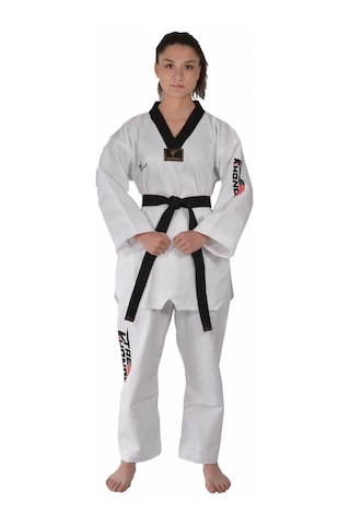 Haşado Fitilli Siyah Yaka Taekwondo Elbisesi Beyaz