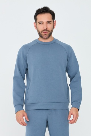 White Stone Mavi Pamuklu Erkek Basic Sweatshirt Blue