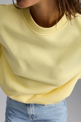 Vaneltına Kadın Içi Polarlı 3 Iplik Organik Pamuk Oversize Basic Bisiklet Yaka Sarı Sweatshirt