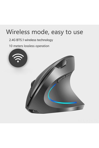 Yaozixa Dikey Ergonomik Kablosuz Fare - 2.4g+bt5.1, 3 Seviye Dpı 800-2400 , Şarj Edilebilir, Rgb Işıltı, Gri