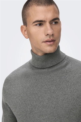 Only & Sons Onsphil Reg 12 Struc Roll Neck Knit Noos Erkek Gri Kazak - 22023202 Gri