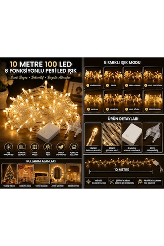 Gün Işığı Peri Led Işık 8 Fonksiyon 10 Metre 100 Ledli Dekoratif Yılbaşı Ağacı Parti Ev Oda Süsleme Diğer