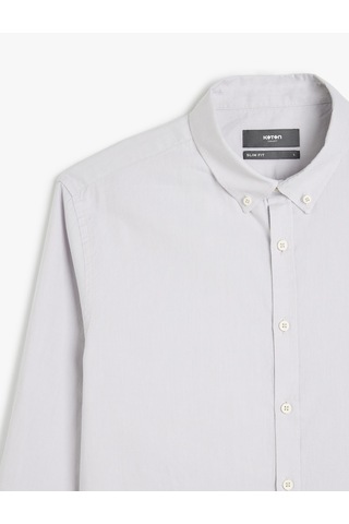 Koton Pamuklu Düğmeli Yaka Slim Fit Uzun Kollu Gömlek Gri 5wam60051hw Gri