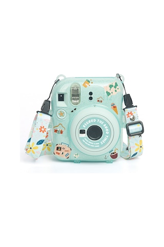 Fujifilm Instax Mini 12 Fotoğraf Makinesi + 10'lu Film + Kıskaçlı Resim Standı + Simli Pleksi Kılıf Seti Yeşil