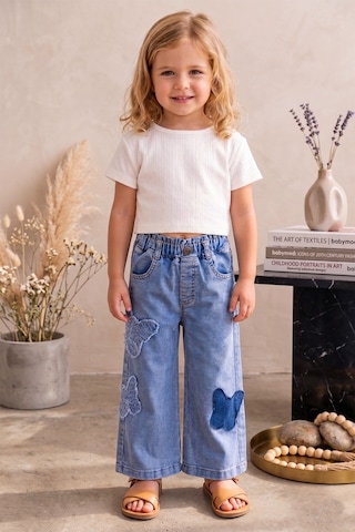 Babymod Kelebek İşlemeli Denim Kız Çocuk Kot Pantolon Mavi