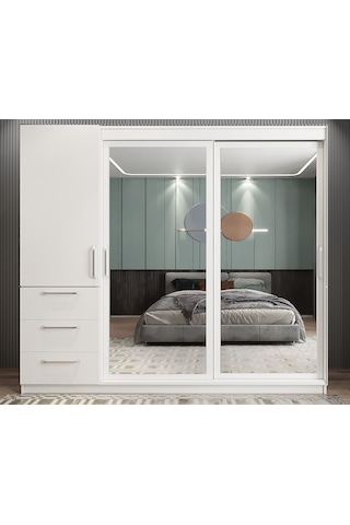 Riva Sürgü Kapaklı Dolap Gardırop Beyaz 205 Cm