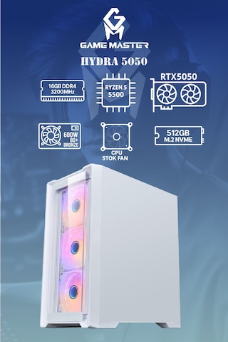 Game Master Hydra 5050 R5-5500 16 GB 512 GB SSD M2 RTX5050 Free Dos Masaüstü Oyuncu Bilgisayarı