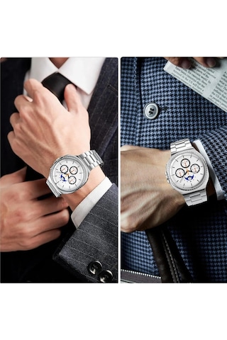 Samsung Galaxy Watch 8 40/44mm & Watch 8 Classic 46mm Uyumlu Paslanmaz Çelik Saat Kordonu Gümüş