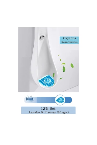 12'li Set - Okyanus Kokulu Pisuvar Süzgeci Lavabo Yer Gideri Koku Giderici Hijyenik Tuvalet Matı