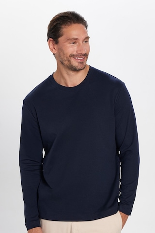 Tudors Unisex Relax Fit Rahat Kesim %100 Pamuk Uzun Kollu Bisiklet Yaka Lacivert Basic Tişört-32655 Lacivert