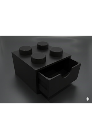 Lego Tasarımlı Mini Çekmece 2x2 Masaüstü Düzenleyici Dekoratif Saklama Kutusu Siyah
