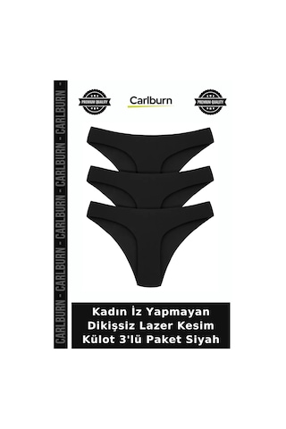 Carlburn Kadın İz Yapmayan Dikişsiz Lazer Kesim Külot 3'lü Paket Siyah Hediyelik Hafif Kumaş Pantolon Altı