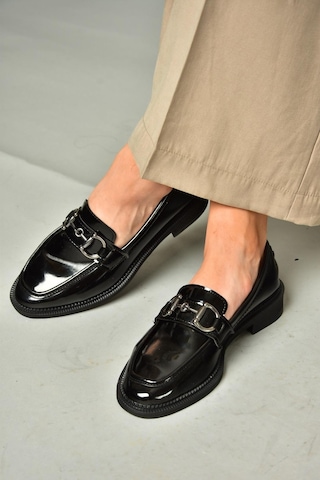 Fox Shoes T314598008 Siyah Rugan Loafer Makosen Kadın Ayakkabı Siyah