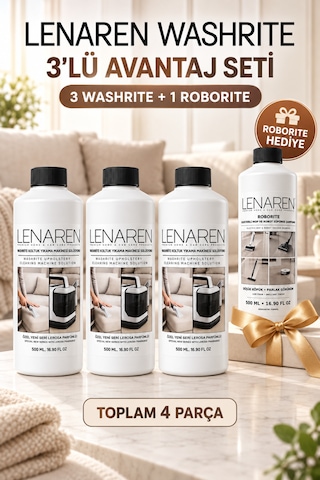 Lenaren Washrite Halı Ve Koltuk Yıkama Makinesi Şampuanı 500 Ml X3 Avantaj Paketi - Roborite Hediyeli 3'lü Set