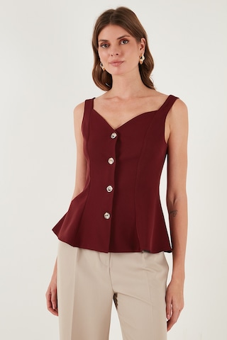 Lela Fitted Fit V Yaka Düğmeli Bayan Yelek 611Fyl145 Bordo