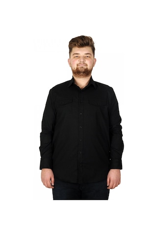 Mode Xl Erkek Gömlek Ukol Gabardin Çift Cep 20360 Siyah 001