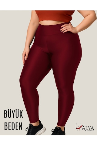 Alya Underwear Büyük Beden Tayt Dalgıç Kumaş Yüksek Bel Bordo