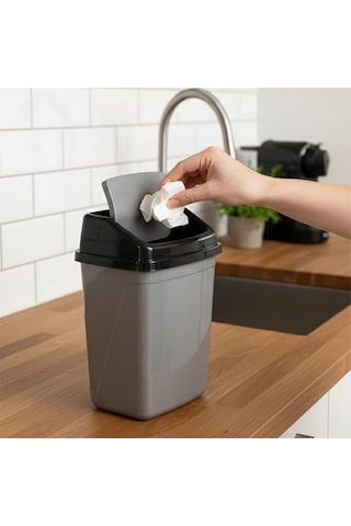 0102 Kapaklı Gri-siyah Çöp Kutusu - Favori Banyo Ve Mutfak Çöp Kovası 2,5lt Çok Renkli