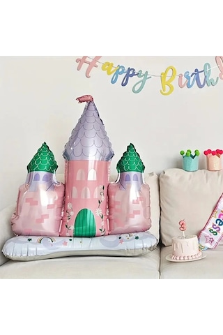 Prenses Konsept Pembe Mor Balon Prenses Evi Şato Balon Konsept Doğum Günü Balon çok renkli