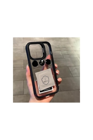 İphone 15 Pro Max Uyumlu Kılıf Kamera Korumalı Pencere Standlı Arkası Şeffaf + Lens Koruyucu Resimde Görünen