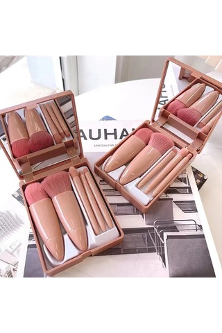 Shineyee Taşınabilir Mini Güzellik Fırçası Seti - 5 Farklı Fırça Göz Farı, Pudra, Allık - Yumuşak Sentetik Tüyler - Yolculuk İçin Ideal - Ayna Kılıfı İle