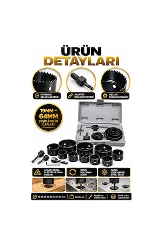 11 Li Panç Seti 19-64 Mm Çelik Delik Açma Ucu