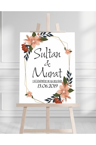 Söz Nişan Düğün İçin 50x70 Karşılama Panosu - Renkli Çiçek Temalı 111 Beyaz