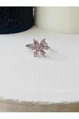 Pembe Lotus Çiçeği Detay Çelik Yüzük