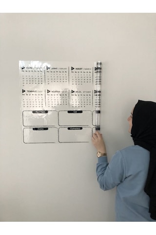 2023 Yıllık ve Haftalık Planlayıcı Takvim Yazı Tahtası Akıllı Kağıt Tahta 100 x 56 CM + Kalem Model 3